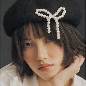 MAEVE Pearl Bow Wool-Blend Beret